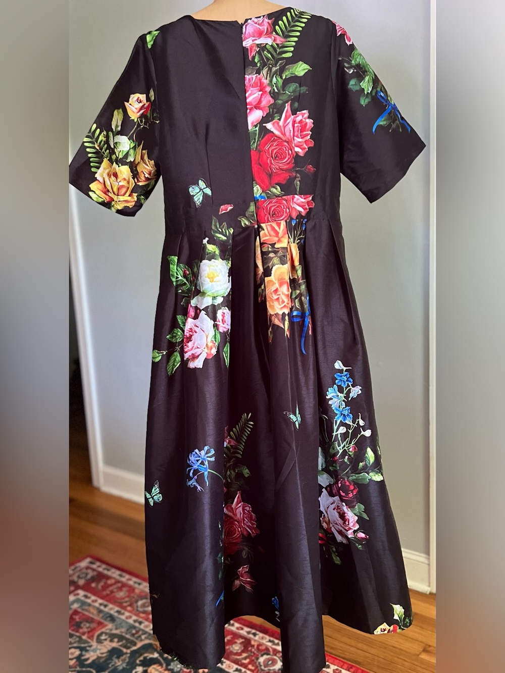 eShakti Black Floral & Butterfly Print Dress - Picture 2 of 11